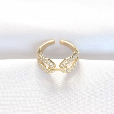 Zirkon Taşlı Gold Renk Ayarlanabilir Yüzük