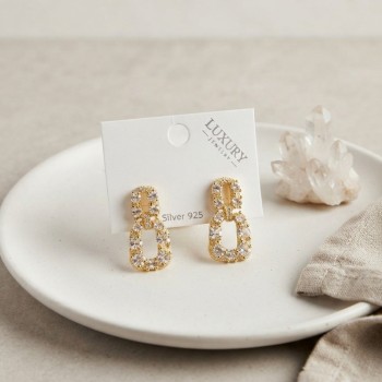 Zirkon Taşlı Gold Renk Pirinç Vintage Kadın Küpe