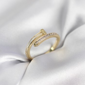 Zirkon Taşlı Gold Renk Yassı Çivi Model Kadın Yüzük