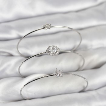 Zirkon Taşlı Gümüş Renk Tek Taş Model 3'lü Kadın Bileklik Kombini