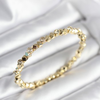Zirkon Taşlı Küp Şerit Model Pirinç Gold Renk Kadın Bileklik