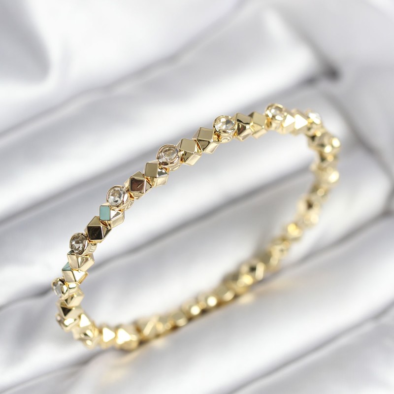 Zirkon Taşlı Küp Şerit Model Pirinç Gold Renk Kadın Bileklik