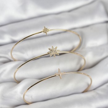 Zirkon Taşlı Kutup Yıldızı Model Gold Renk 3'lü Kadın Bileklik Kombini