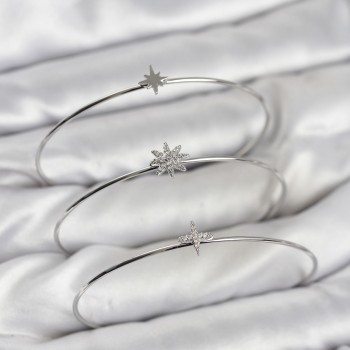 Zirkon Taşlı Kutup Yıldızı Model Gümüş Renk 3'lü Kadın Bileklik Kombini