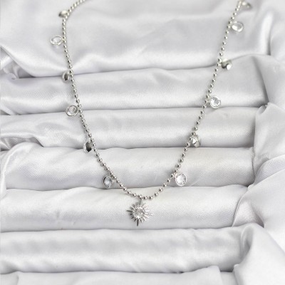 Zirkon Taşlı Kutup Yıldızı Model Pirinç Gümüş Renk Kadın Kolye