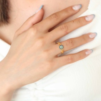 Zirkon Taşlı Nazarlı Altın Kaplama Kadın Yüzük