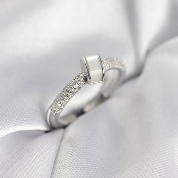 Zirkon Taşlı Sedefli Gümüş Renk Kadın Yüzük