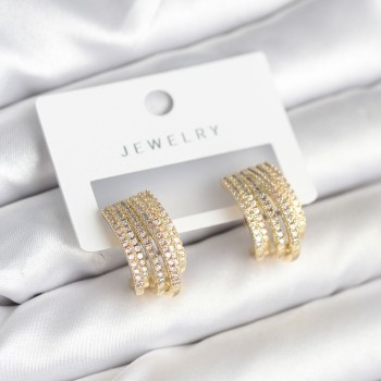 Zirkon Taşlı Şerit Model Gold Renk Pirinç Kadın Küpe