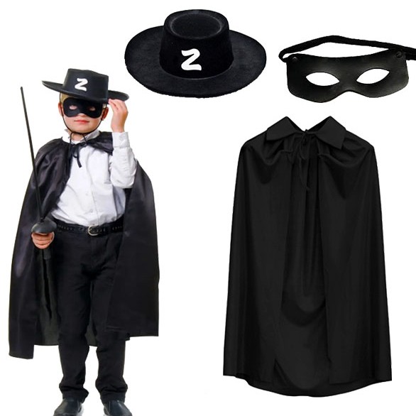 Zorro Pelerin Şapkası ve Maske Seti Çocuk Boy